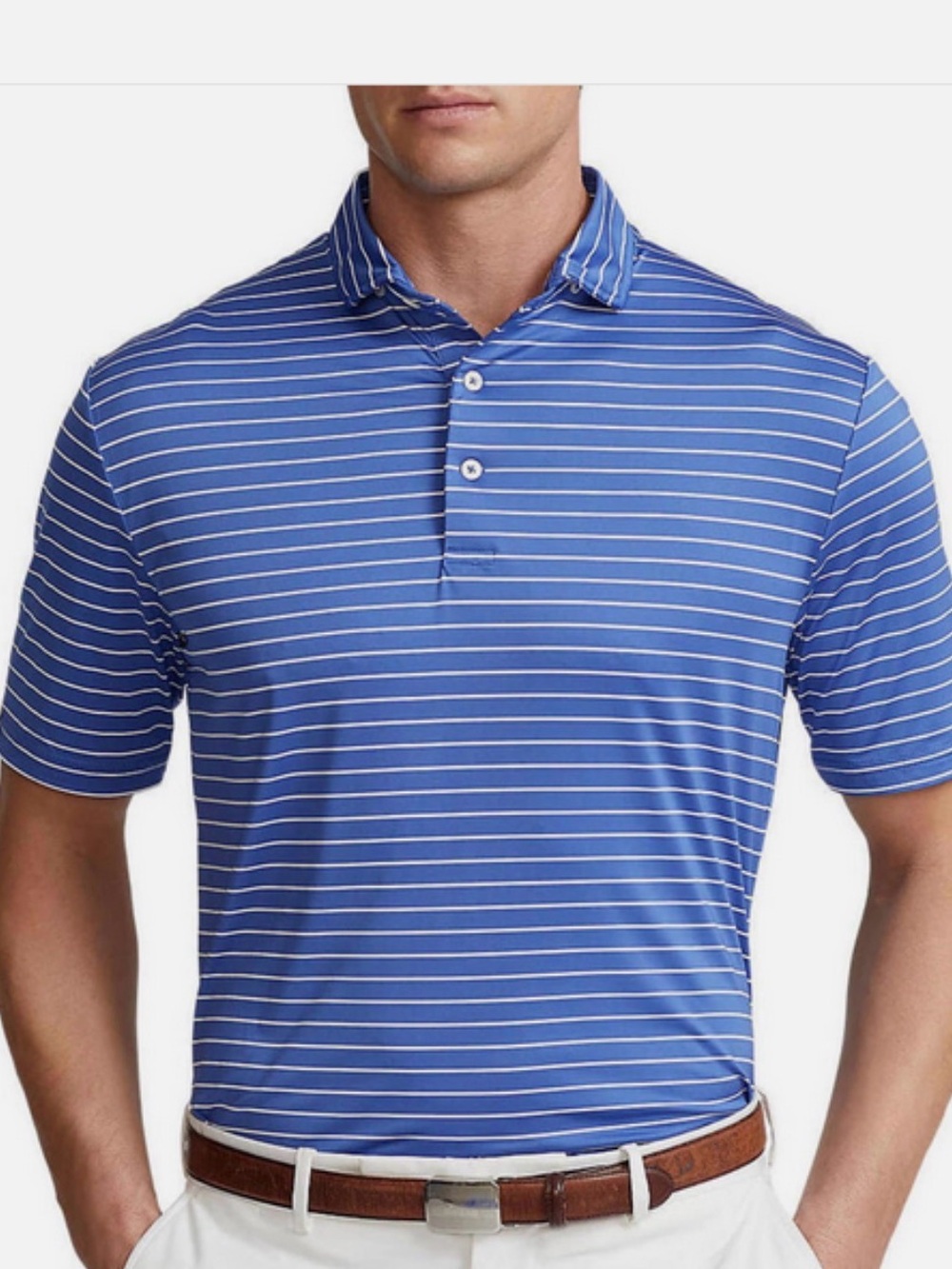 RLX Ralph Lauren Men's Golf Stripe Polo Shirt, Blue/White